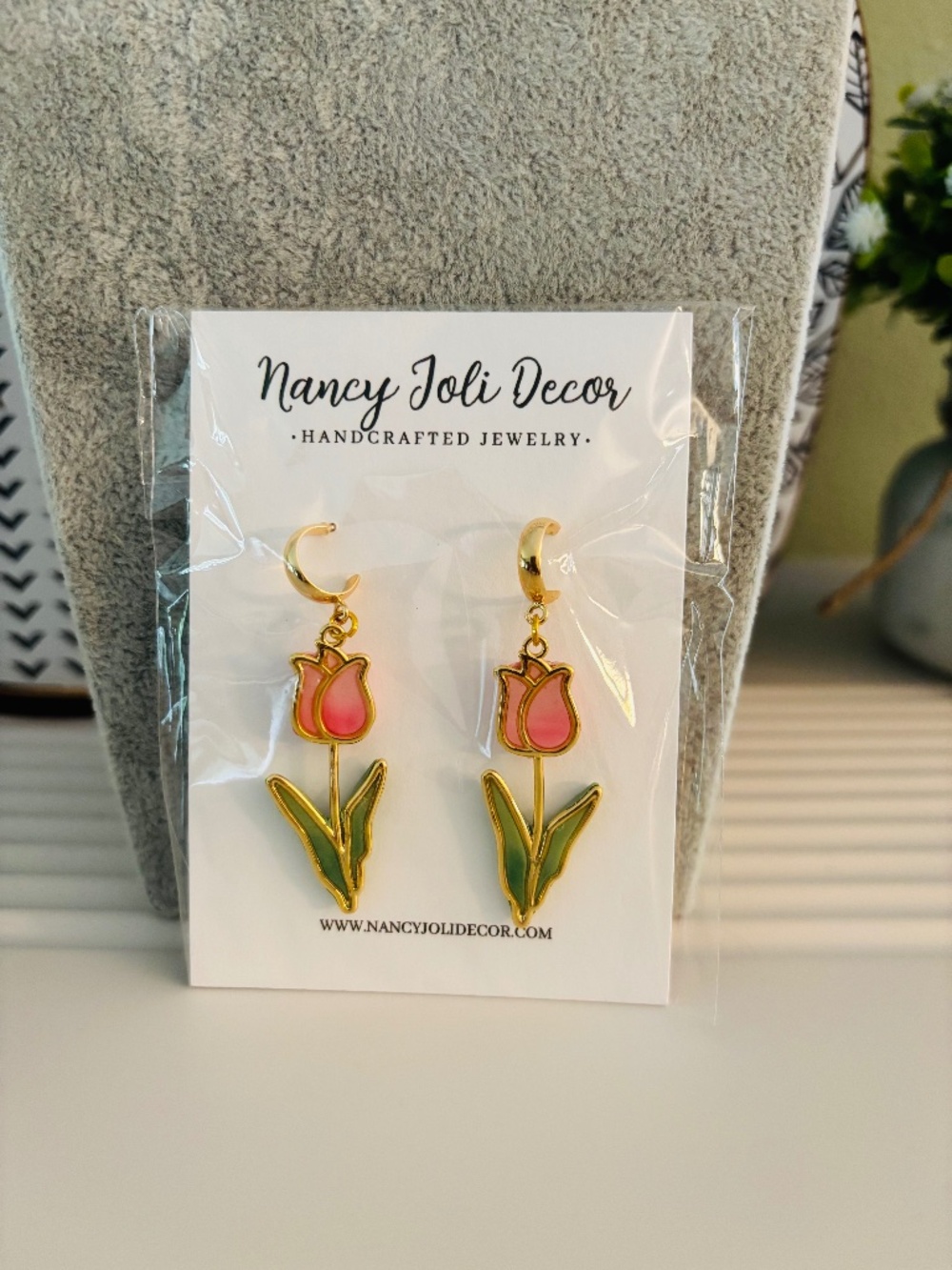 Polymer Clay Pink Tulip Earrings